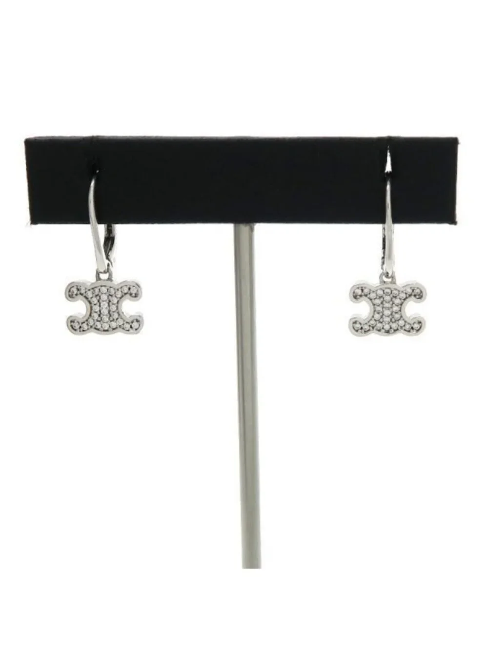 Celine Triomphe Rhinestone Earrings Rhodium Finish